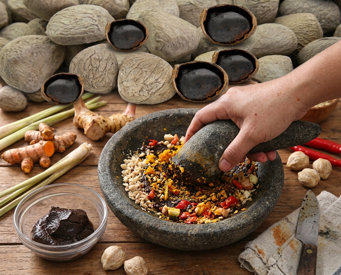 manfaat kluwek, khasiat nutrisi kluwek, bahaya kluwek mentah, bumbu masakan tradisional, kluwek untuk kesehatan, bumbu rawon, antioksidan alami